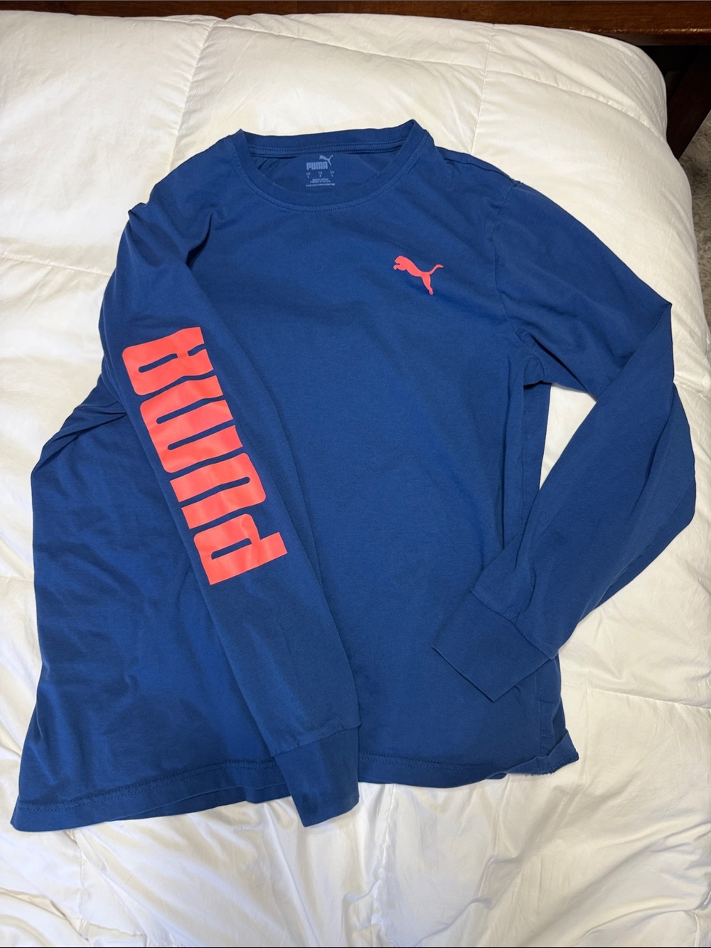 Puma Men’s Long Sleeve Crew Shirt - Blue with Coral Accents